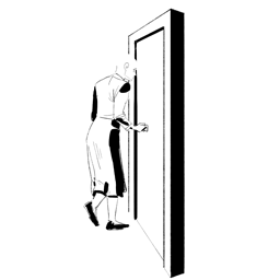 animated sketched woman open door vintage
